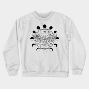 Death's Head Moth, Moon Phase, Alchemical Symbols Crewneck Sweatshirt